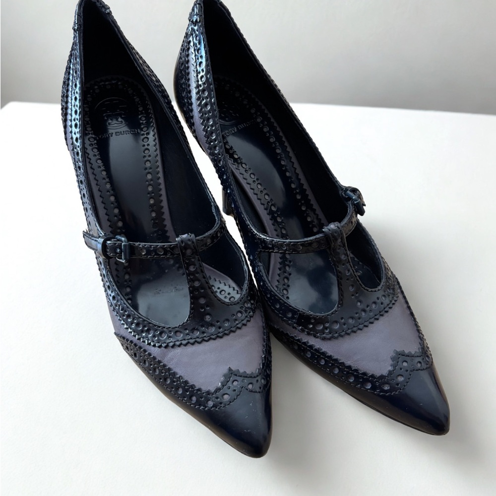 Tory Burch Everly MOUNTAIN RIDGE NAVY High Heels Pumps Wingtip Women's size 9